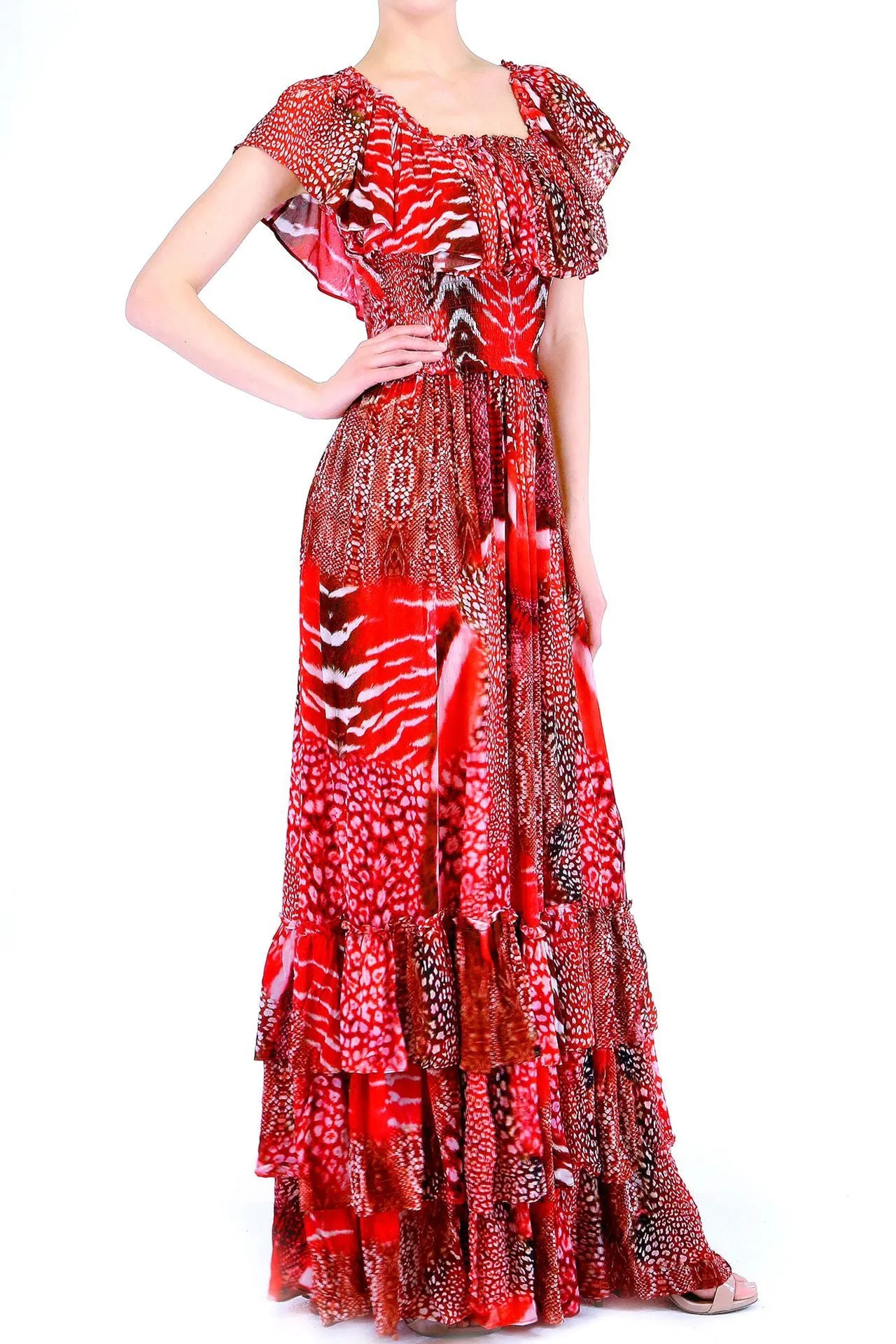 Off Shoulder Red Ruffle Dress