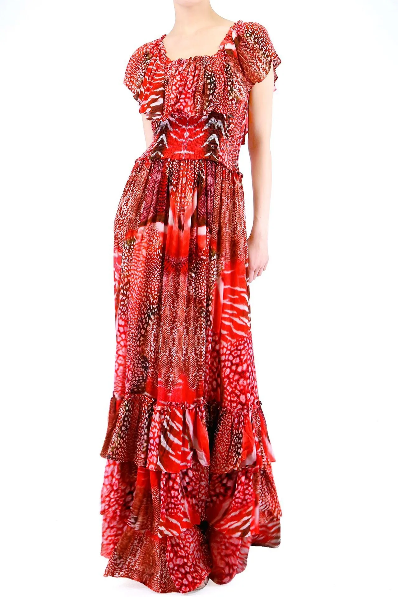 Off Shoulder Red Ruffle Dress
