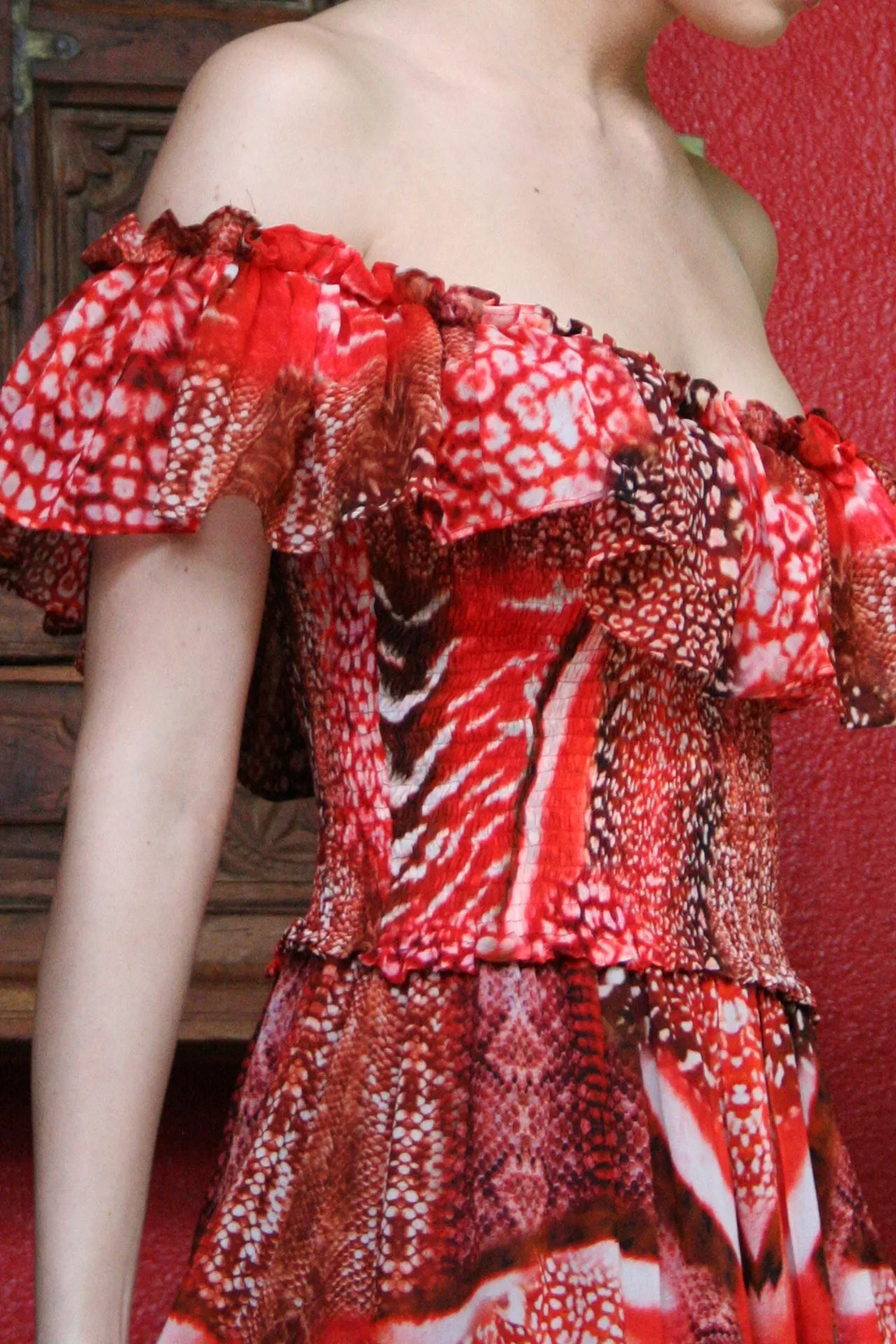 Off Shoulder Red Ruffle Dress