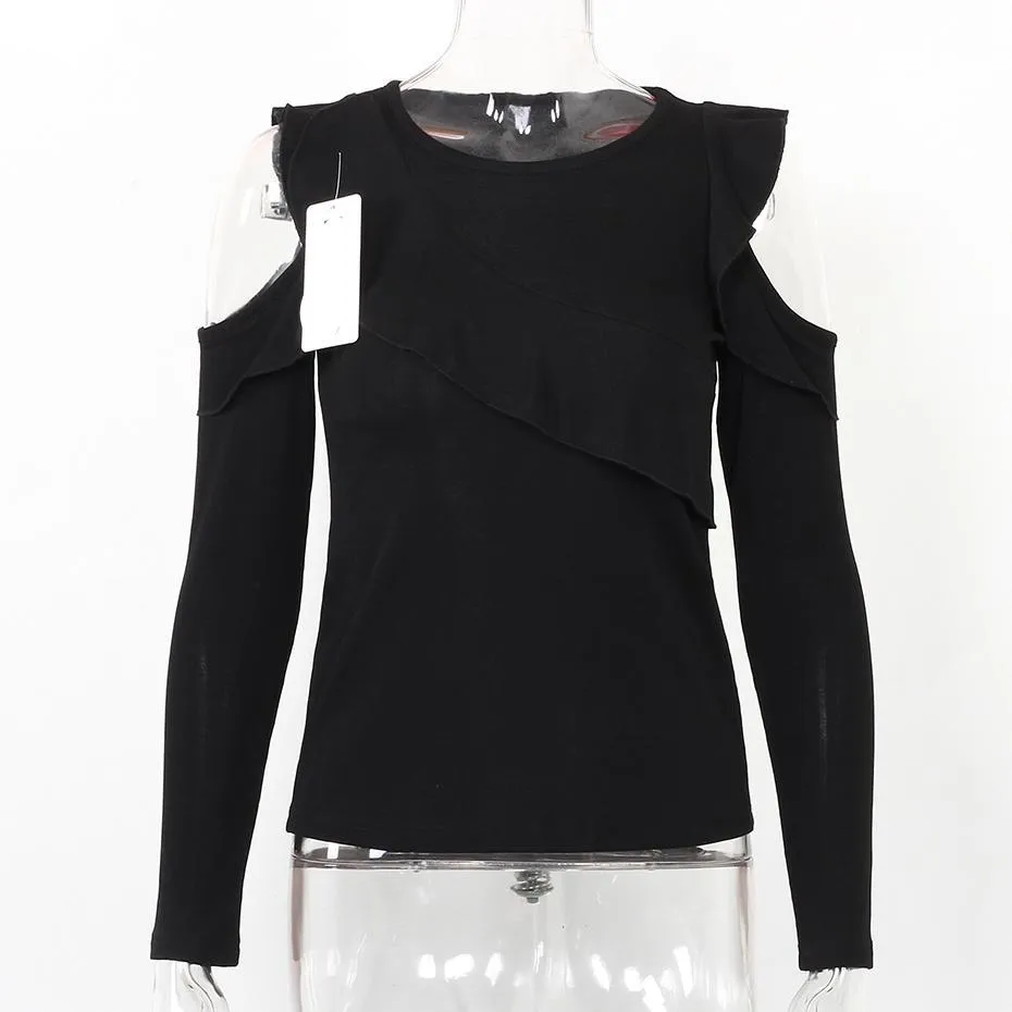 Off Shoulder Ruffled Long Sleeve Shirt