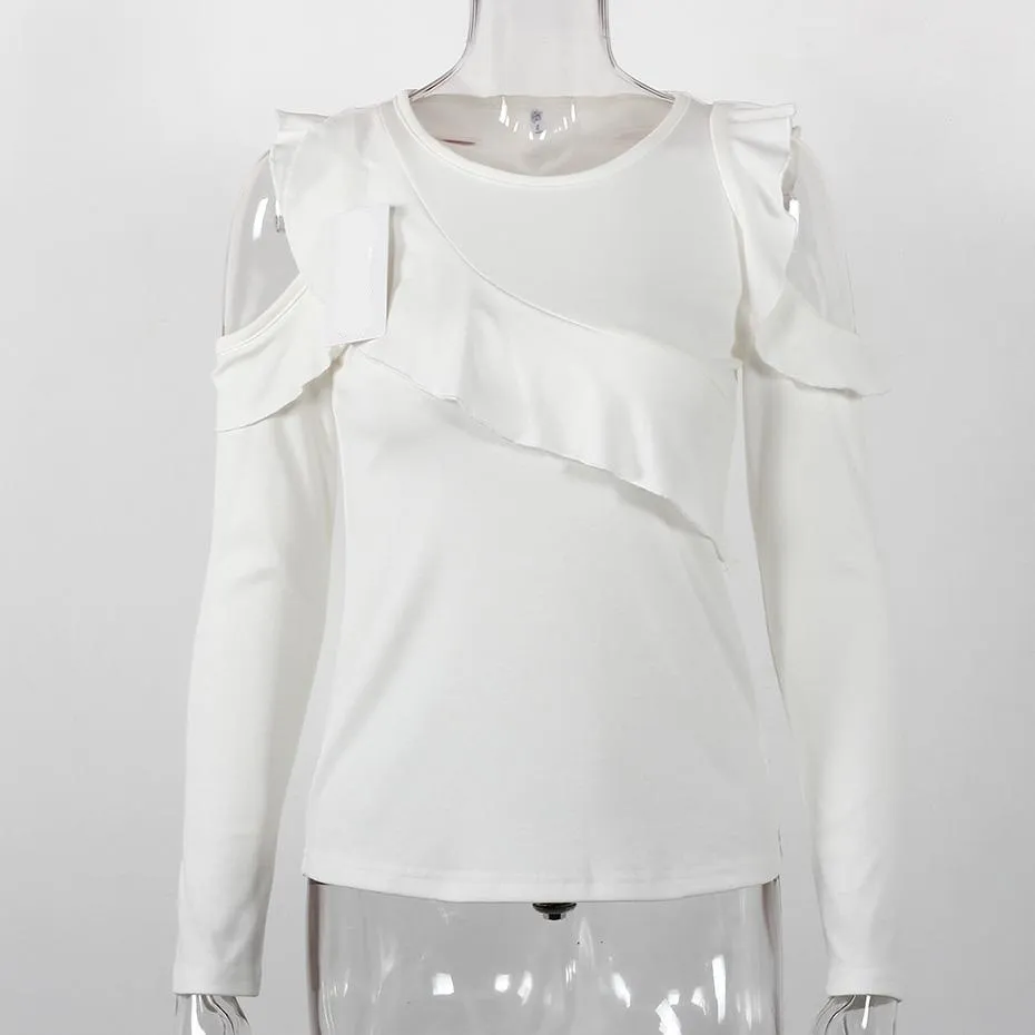 Off Shoulder Ruffled Long Sleeve Shirt