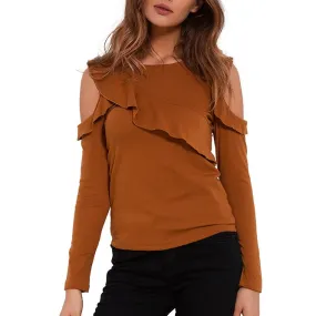 Off Shoulder Ruffled Long Sleeve Shirt