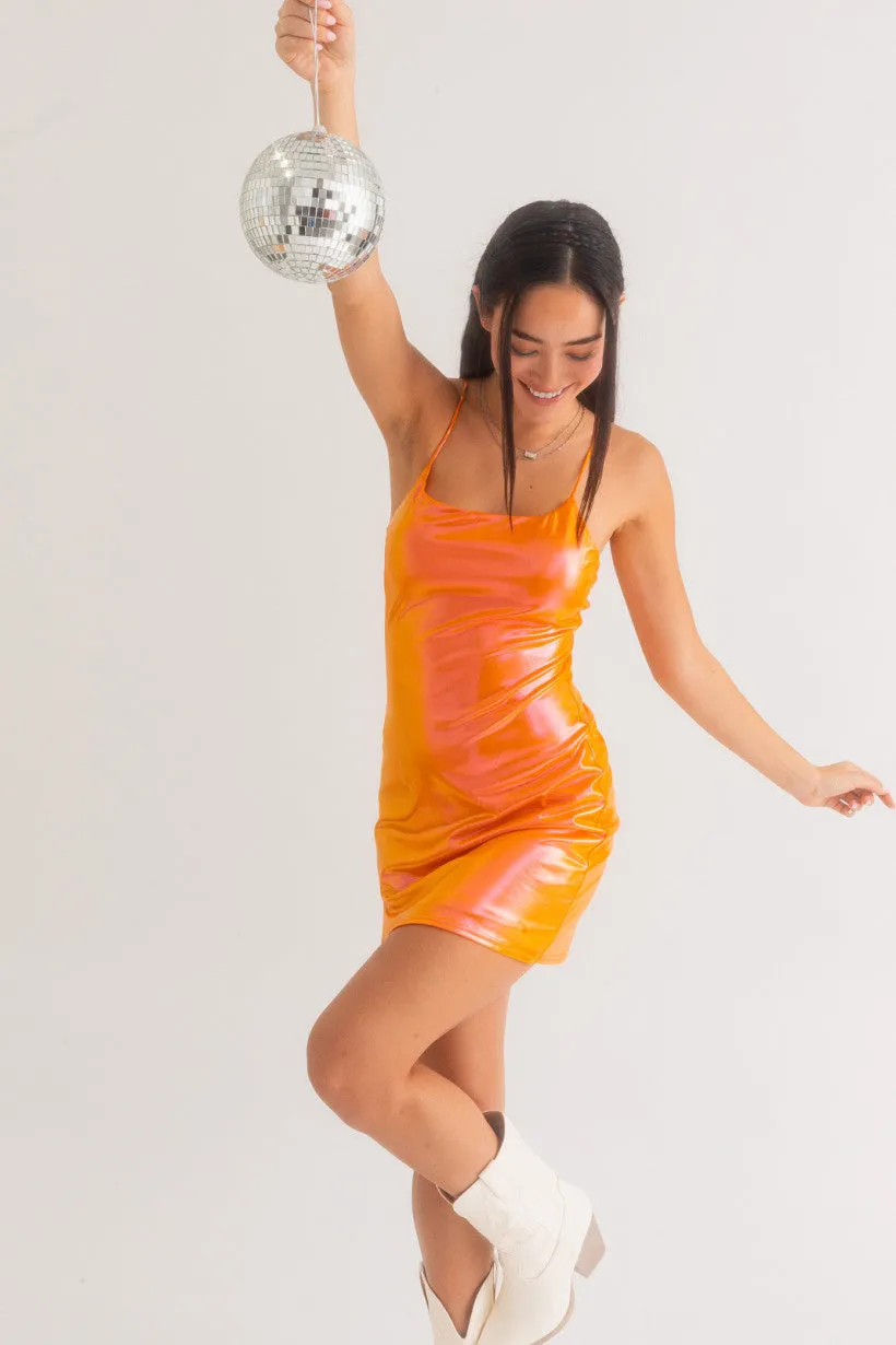 Orange Metallic Slip Dress