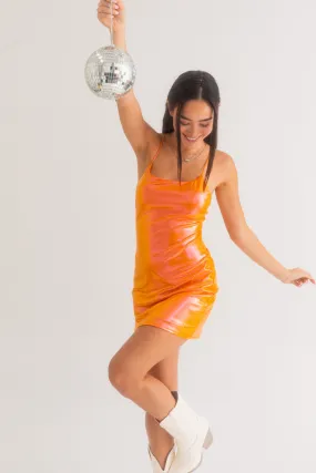 Orange Metallic Slip Dress