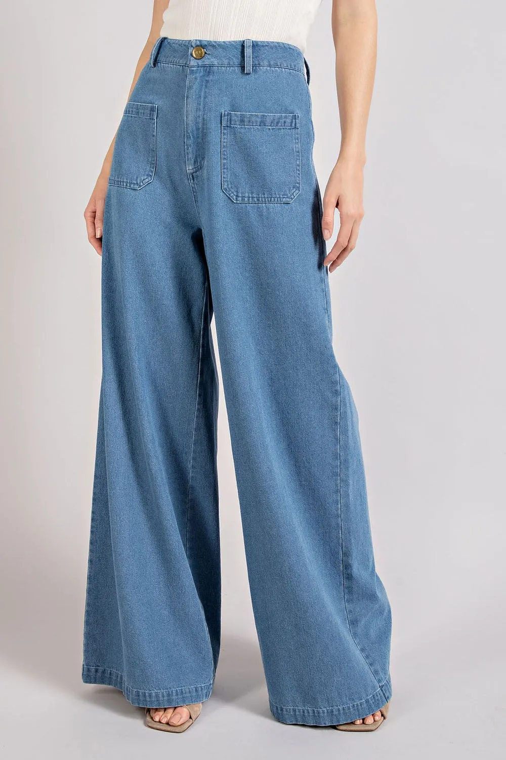 patch pocket wide leg pants