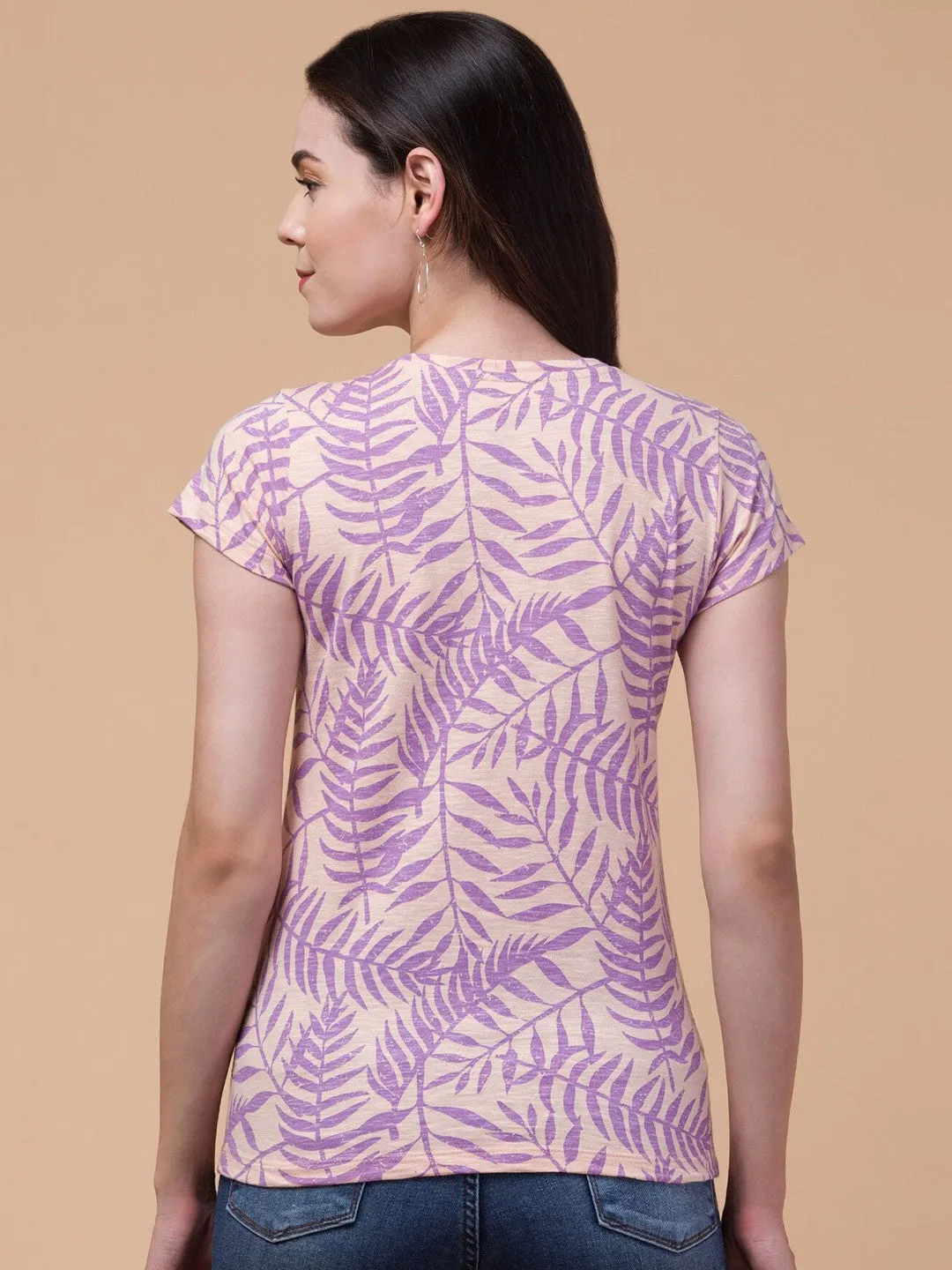 Peach Floral Print  Relaxed Fit T-shirt