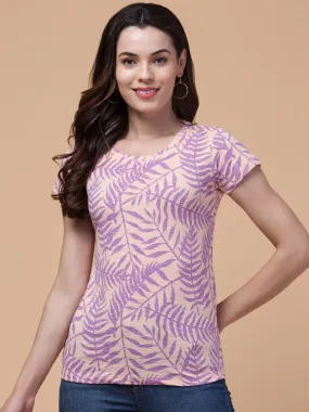Peach Floral Print  Relaxed Fit T-shirt