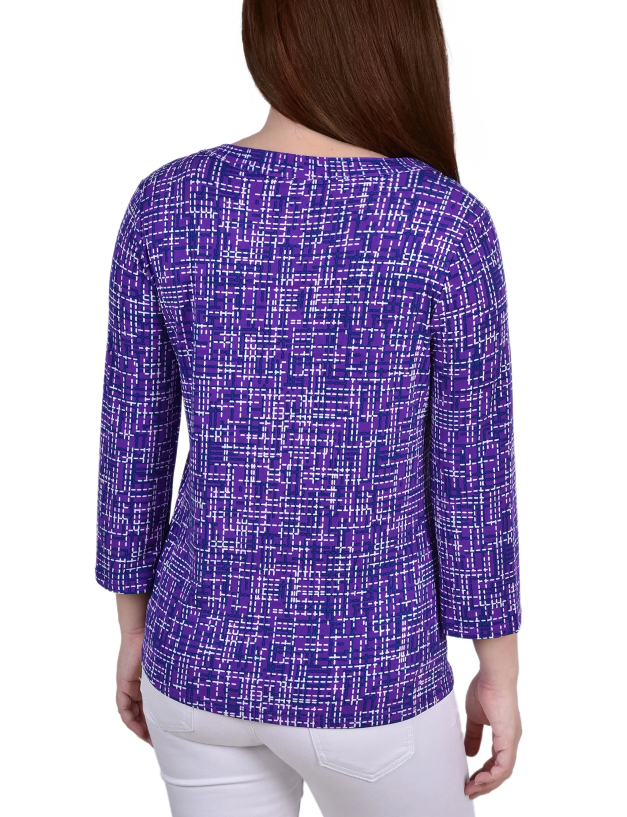 Petite 3/4 Sleeve Grommet Top