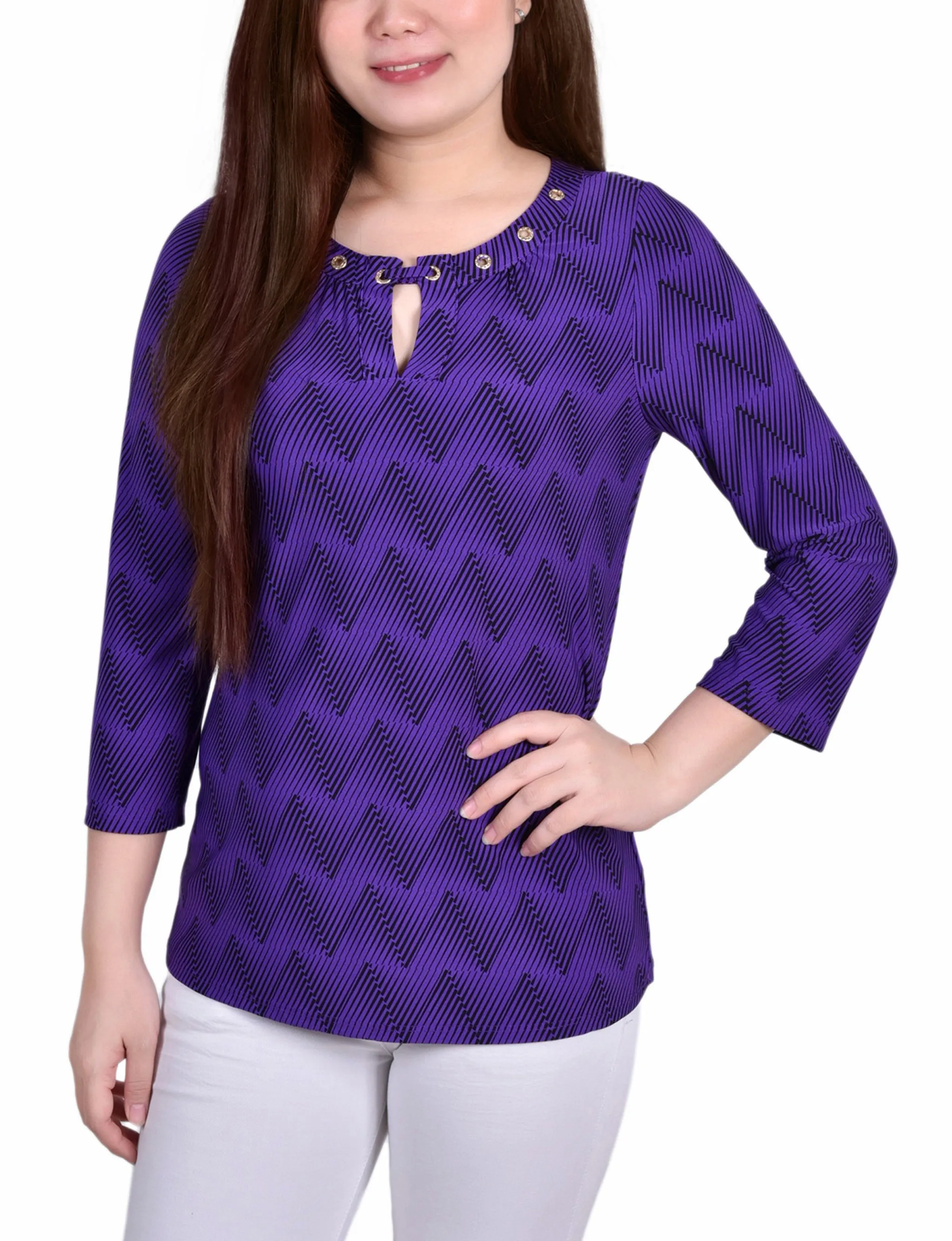 Petite 3/4 Sleeve Grommet Top
