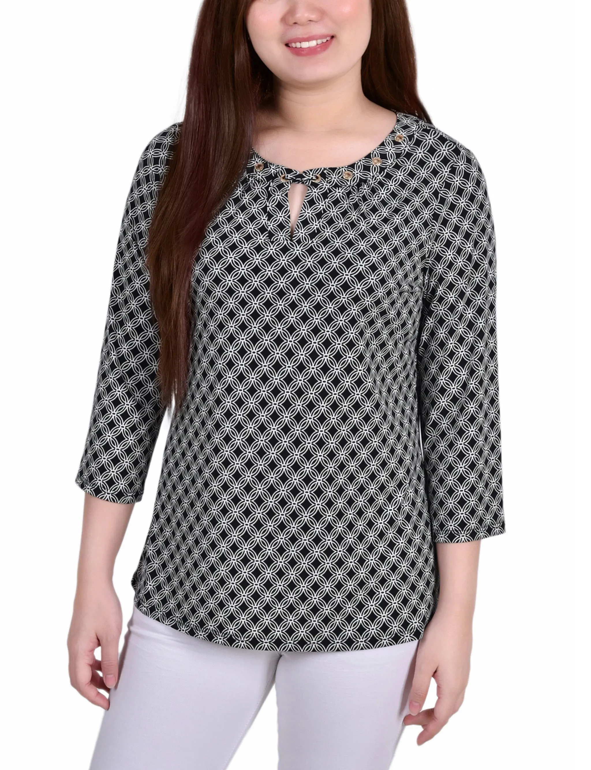 Petite 3/4 Sleeve Grommet Top