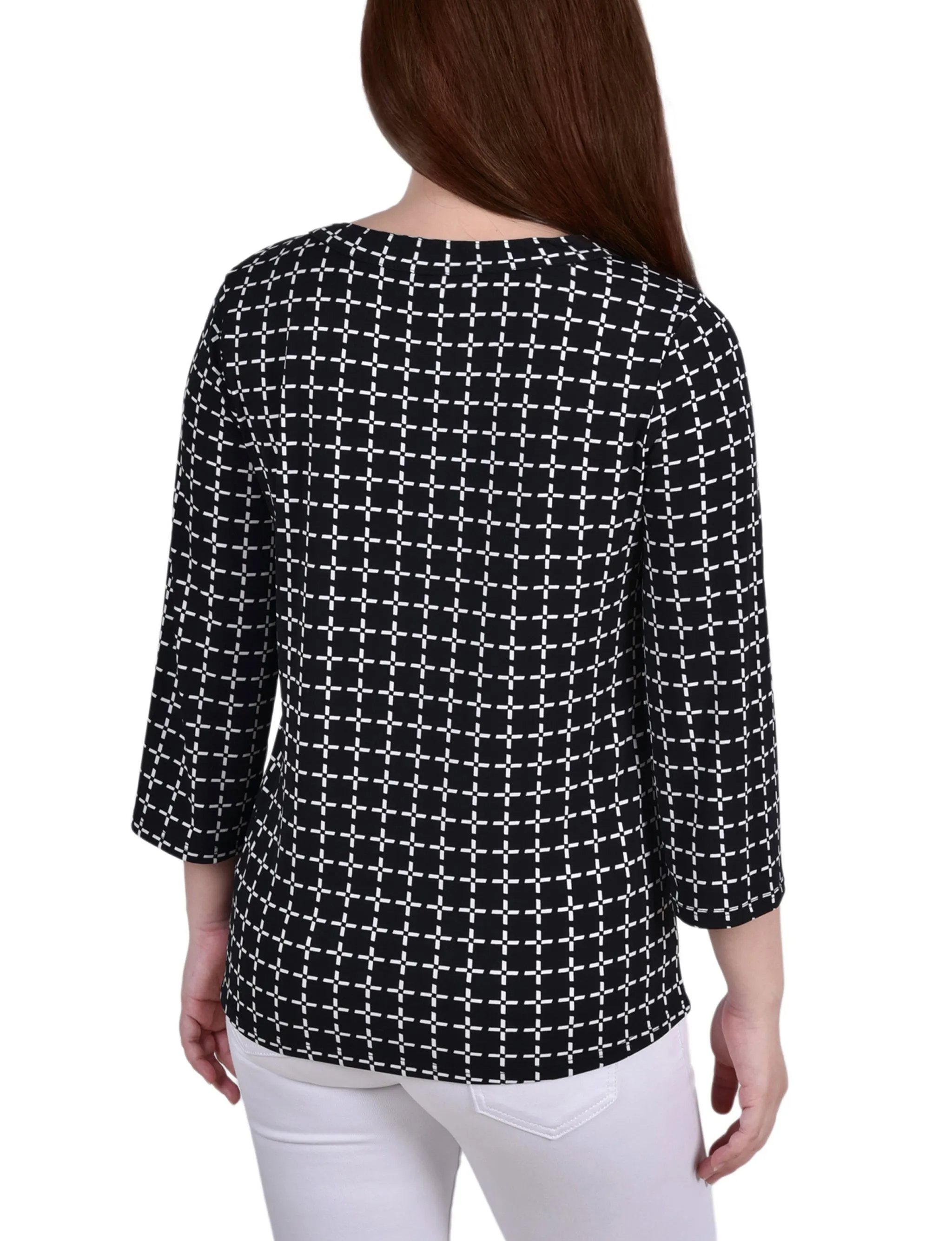 Petite 3/4 Sleeve Grommet Top