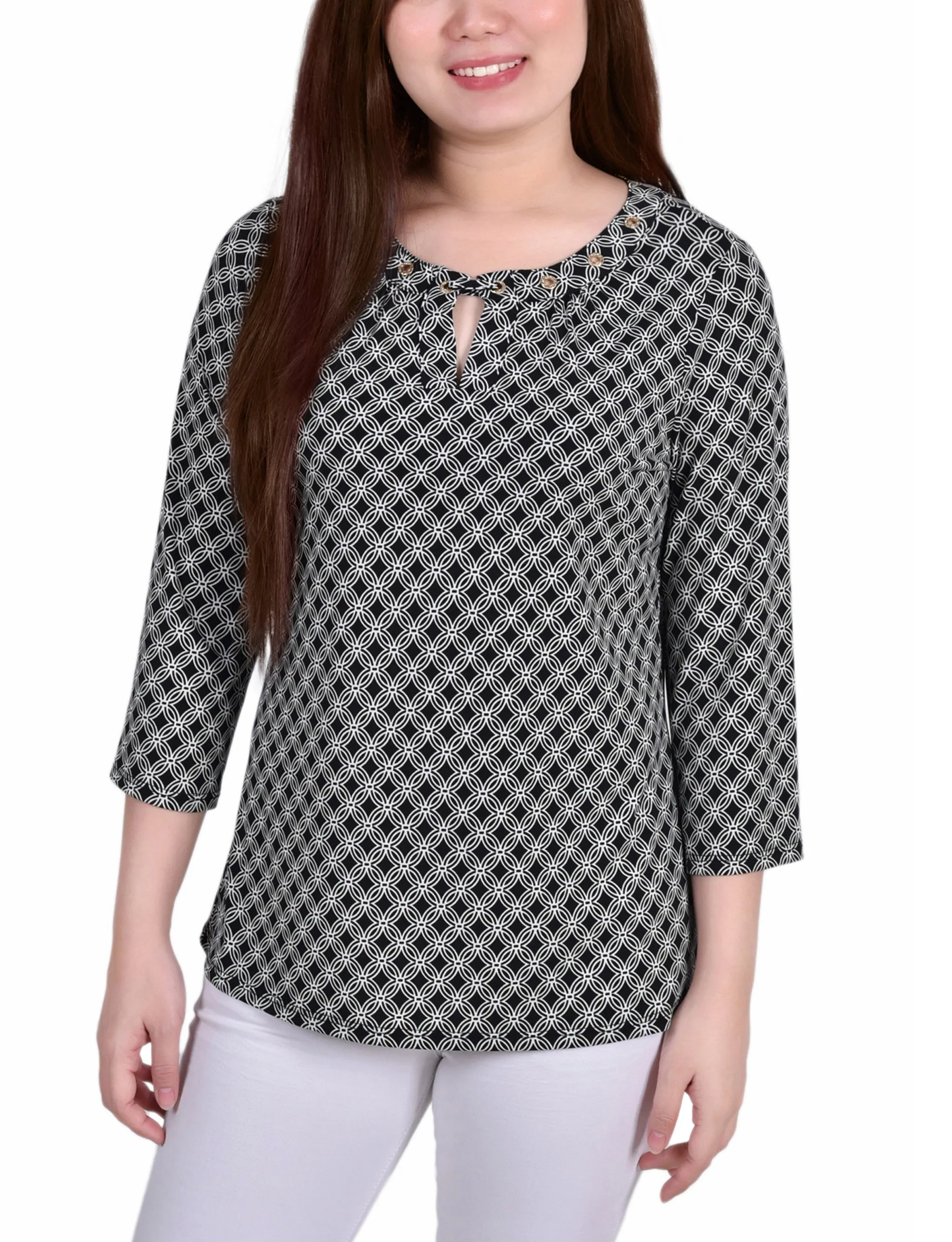 Petite 3/4 Sleeve Grommet Top
