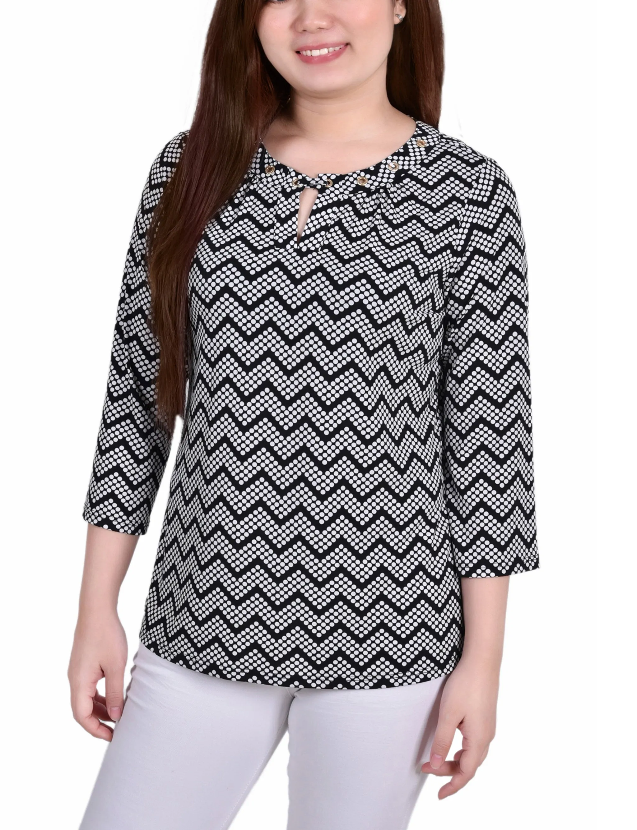 Petite 3/4 Sleeve Grommet Top