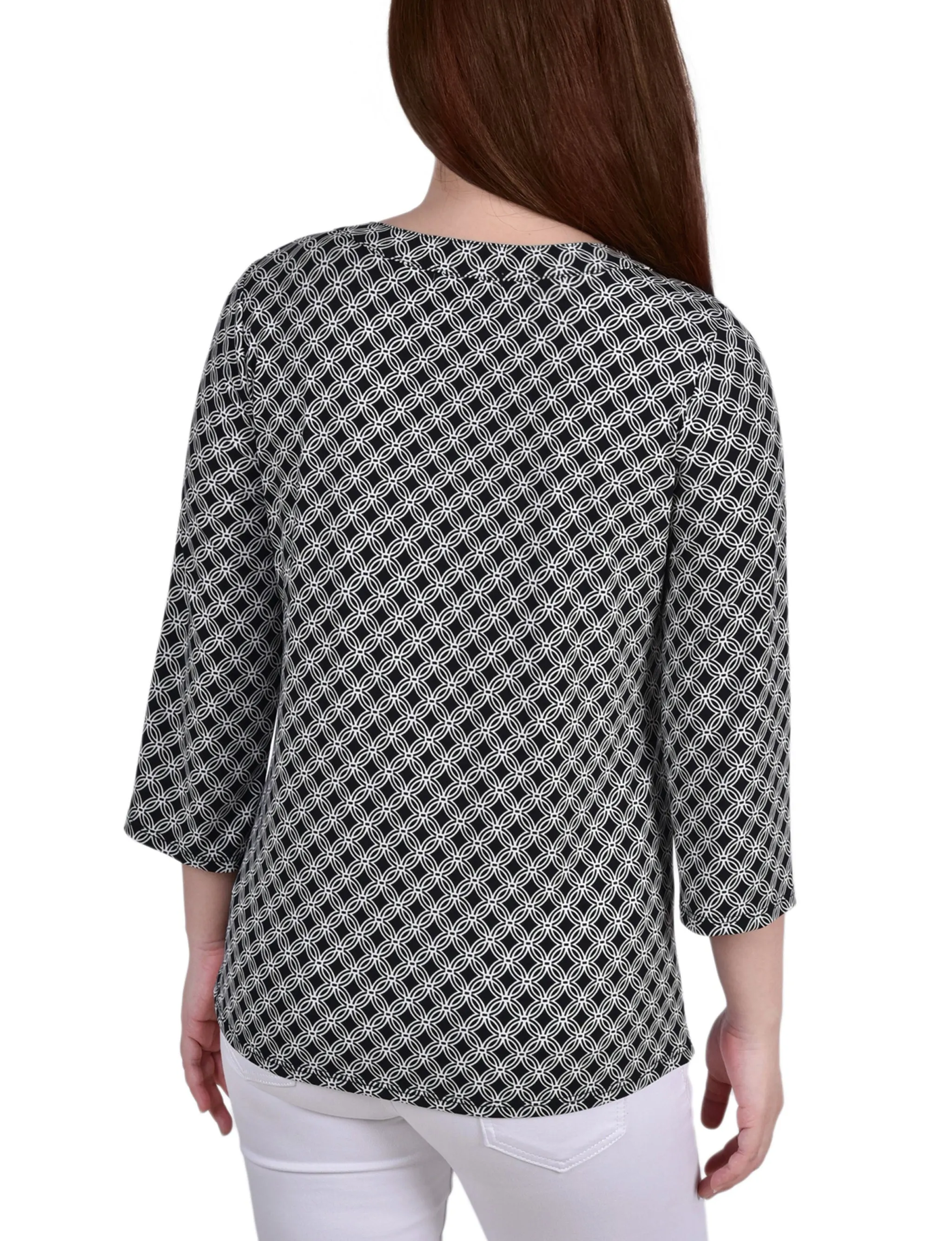 Petite 3/4 Sleeve Grommet Top