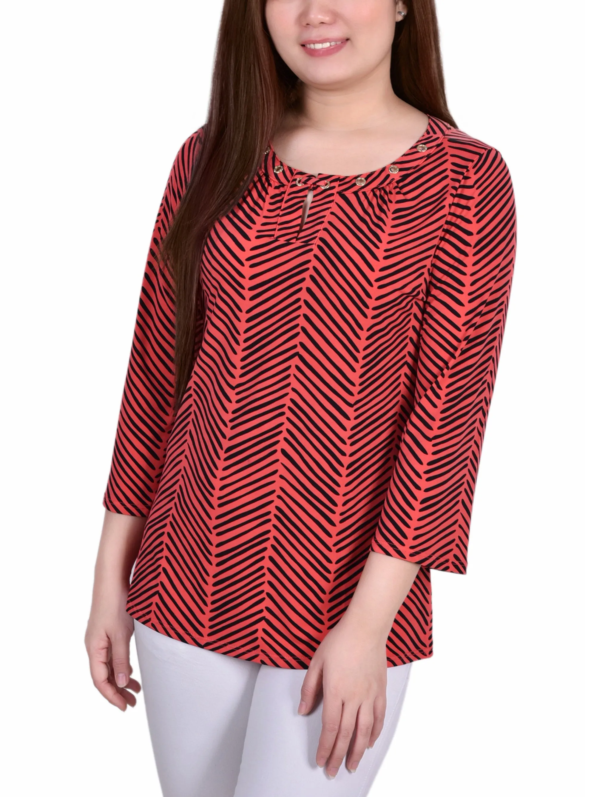 Petite 3/4 Sleeve Grommet Top