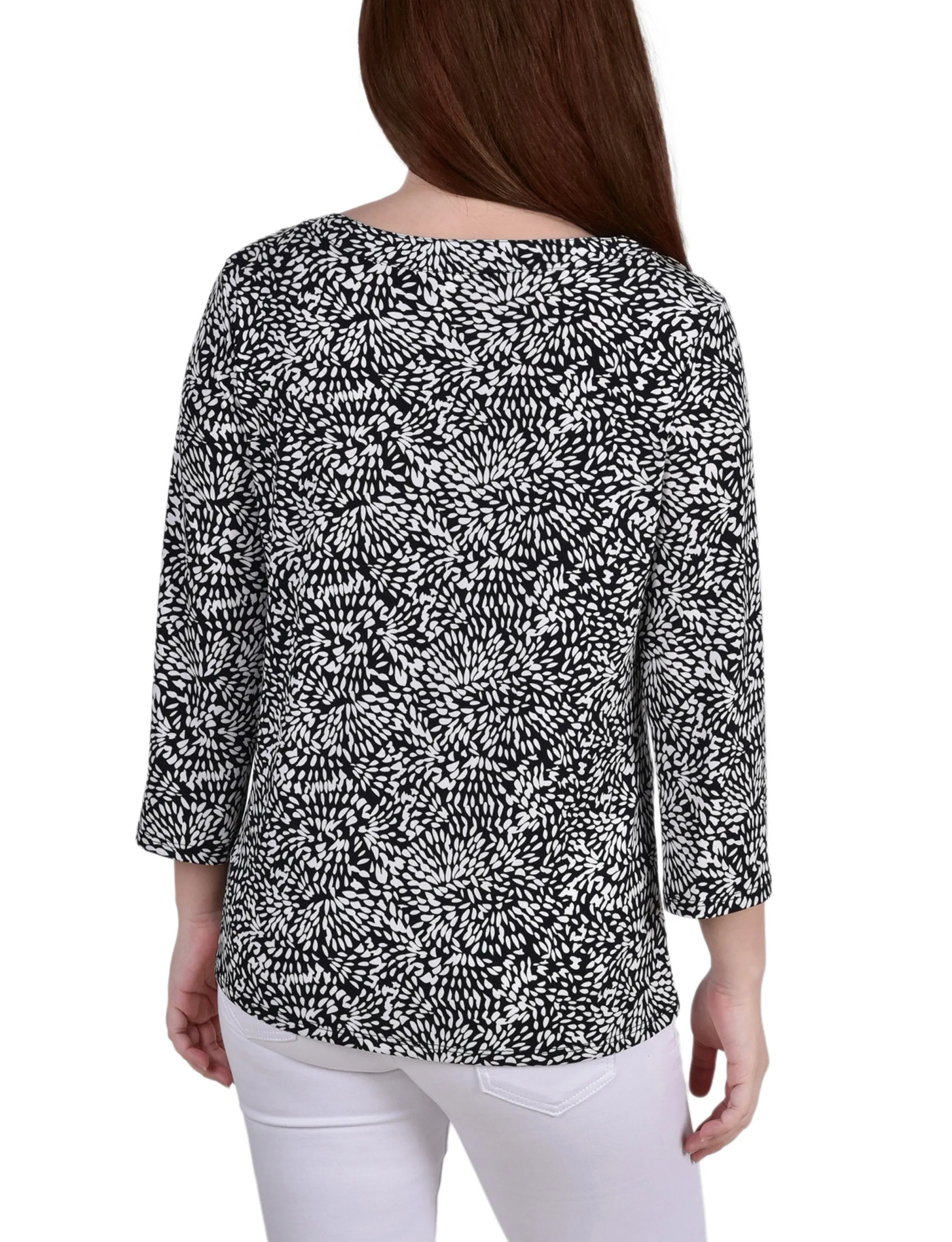 Petite 3/4 Sleeve Grommet Top