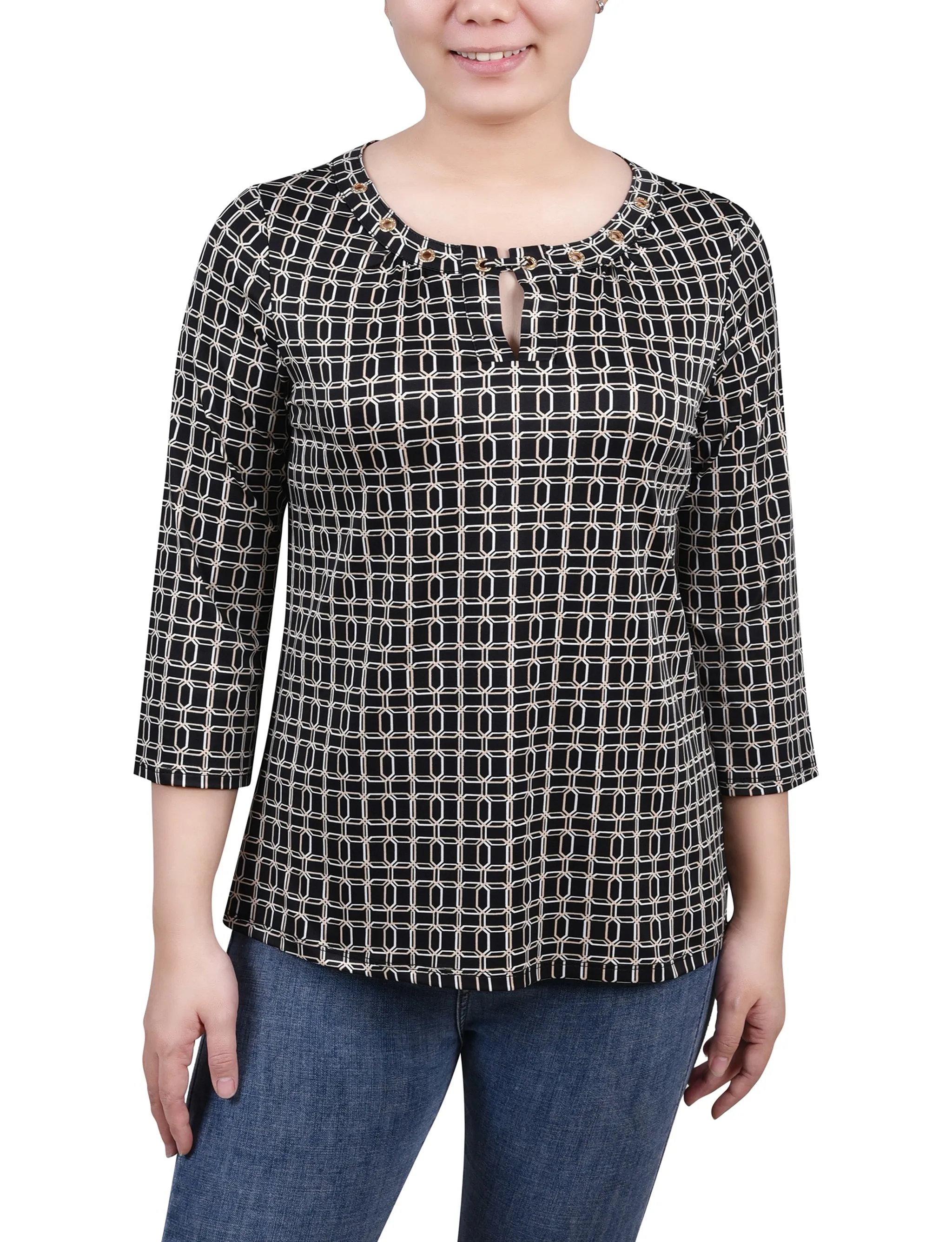 Petite 3/4 Sleeve Grommet Top