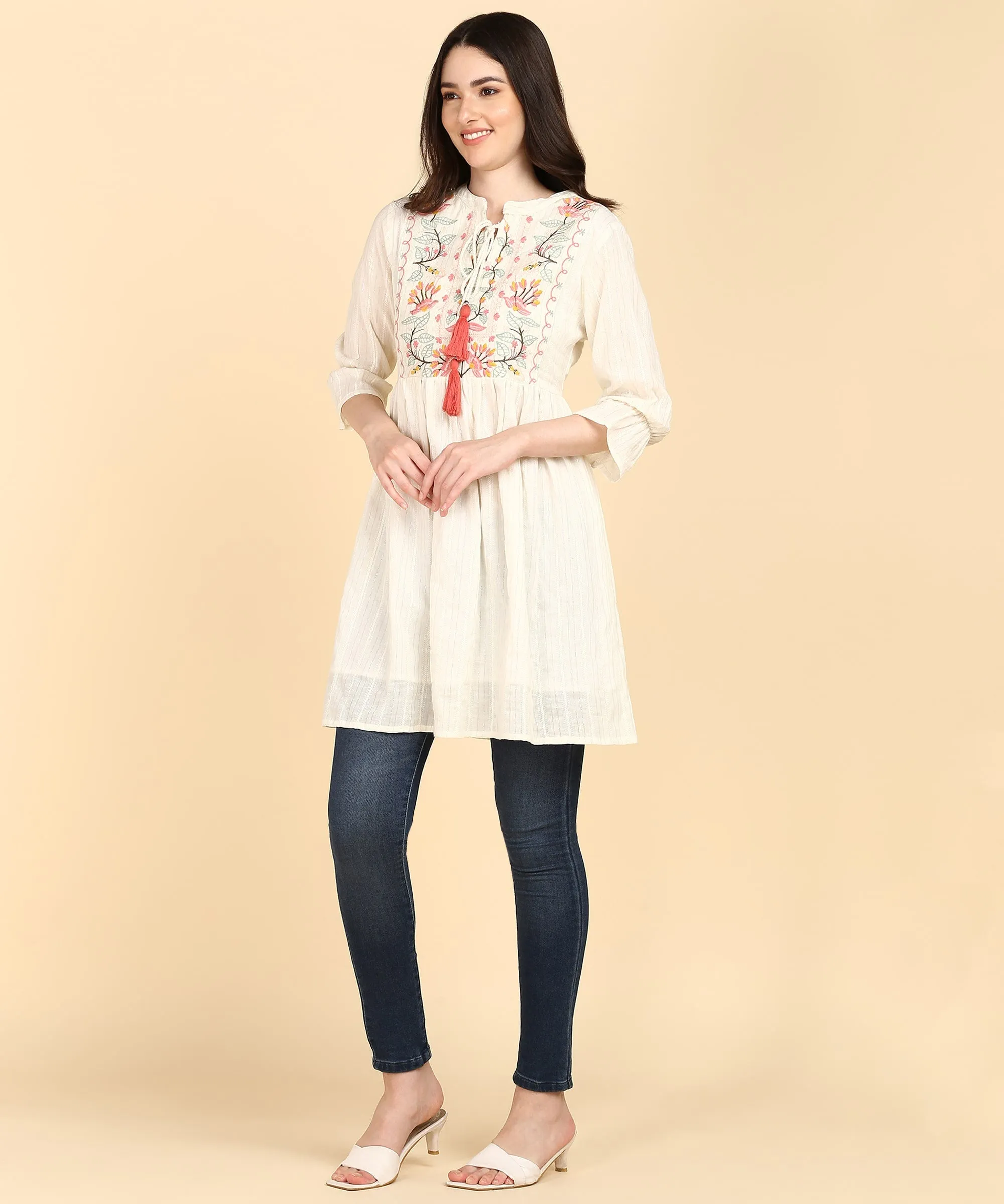 Pink Cotton Lurex Embroidered Tunic