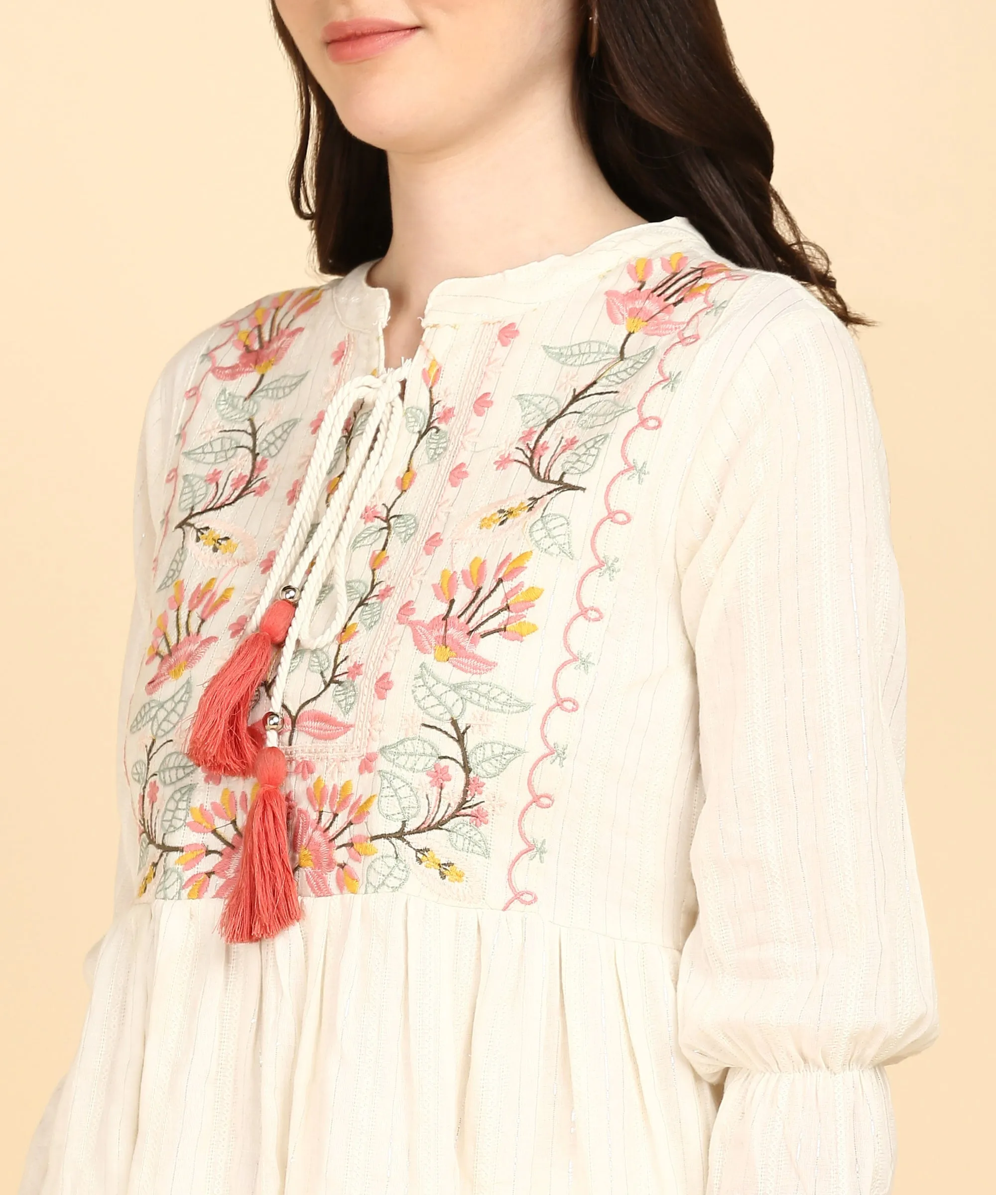 Pink Cotton Lurex Embroidered Tunic
