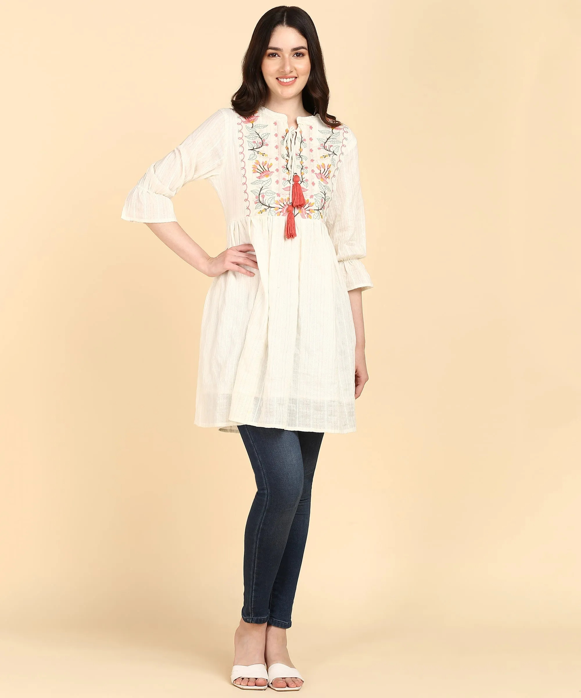 Pink Cotton Lurex Embroidered Tunic