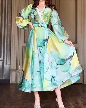 "Marble Flower" Chiffon Maxi Dress