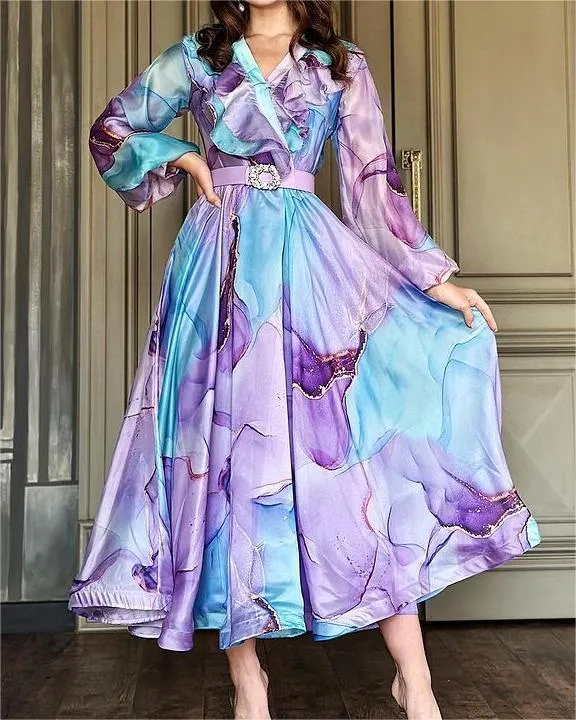 "Marble Flower" Chiffon Maxi Dress