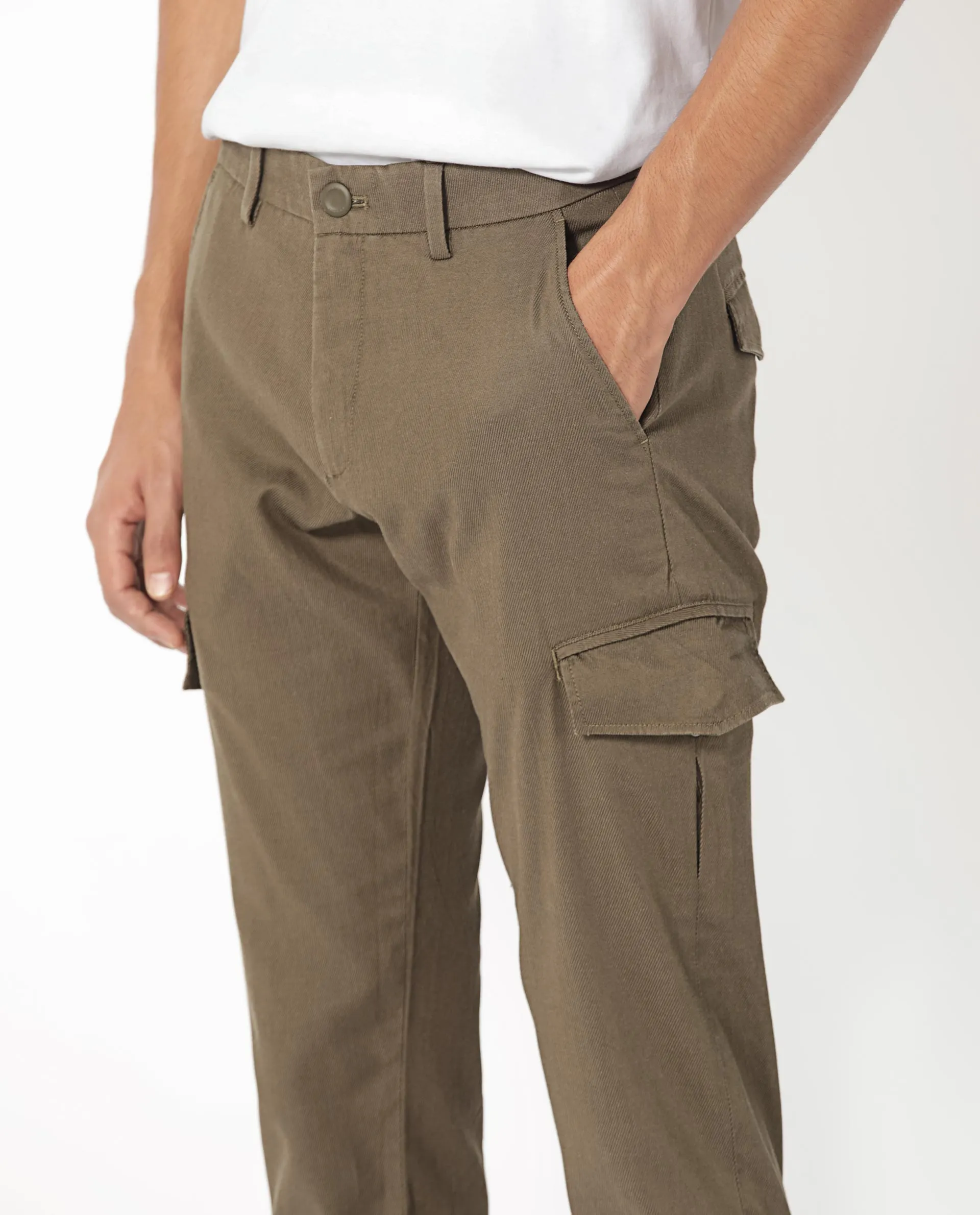 Rare Rabbit Men's Curo Olive Solid Mid-Rise Regular Fit Cargo Style Trouser