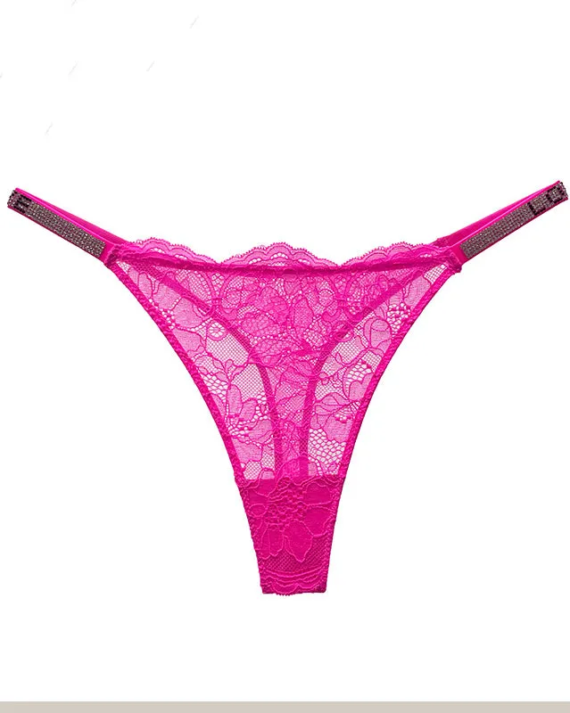 Rhinestone Lace See-Through Thong