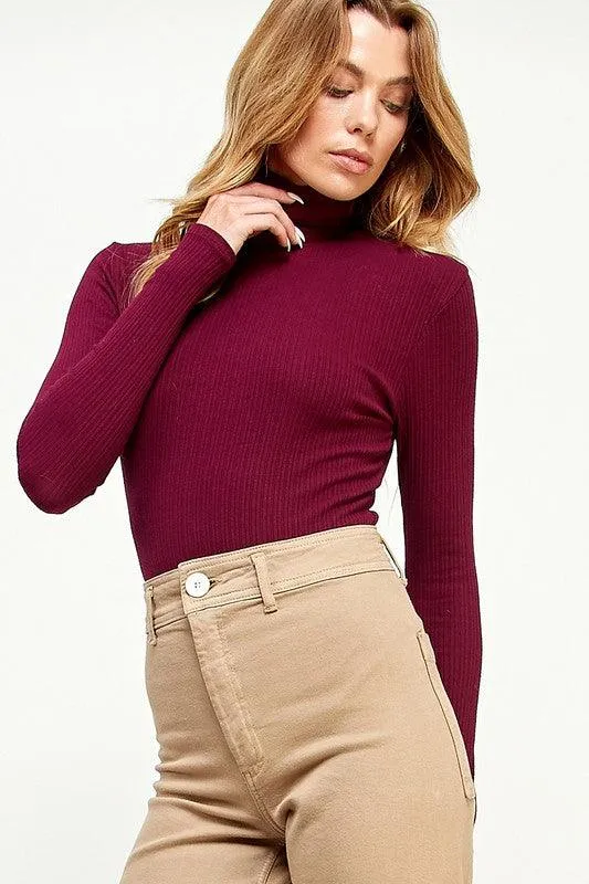 ribbed long sleeve turtleneck bodysuit