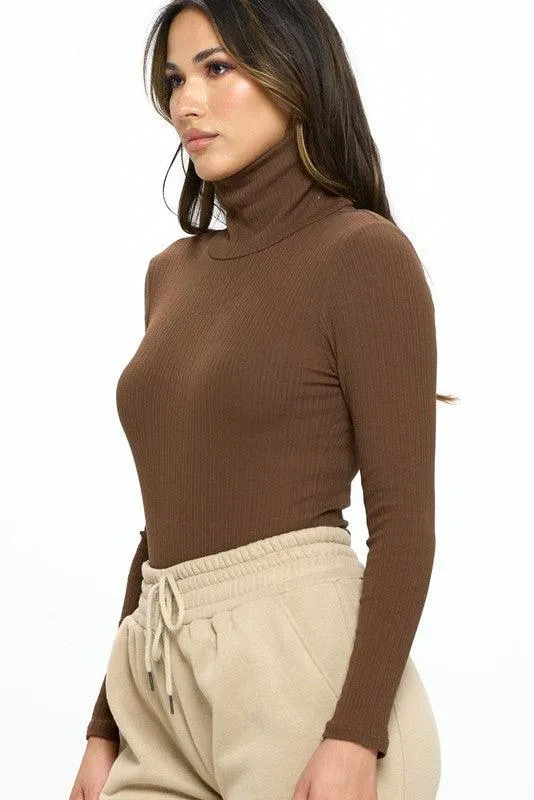ribbed long sleeve turtleneck bodysuit