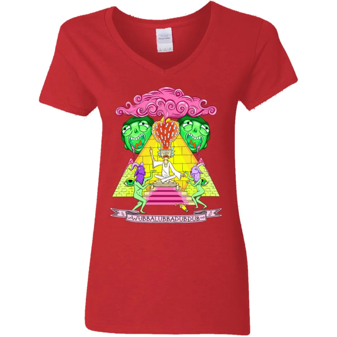 Rick And Morty Pyramid With Catchphrase Women V-Neck T-Shirt