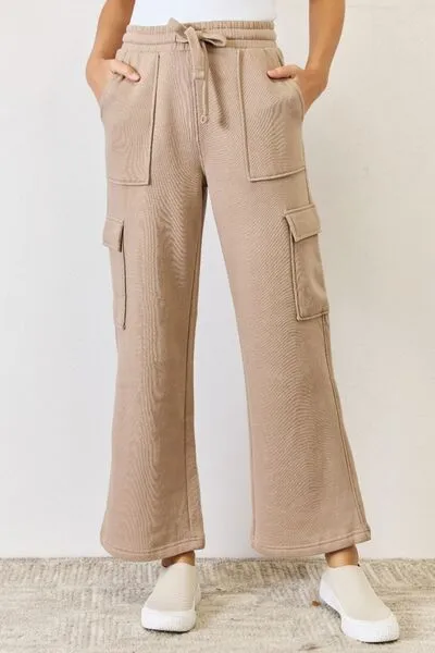 Risen High Waist Cargo Wide Leg Pants