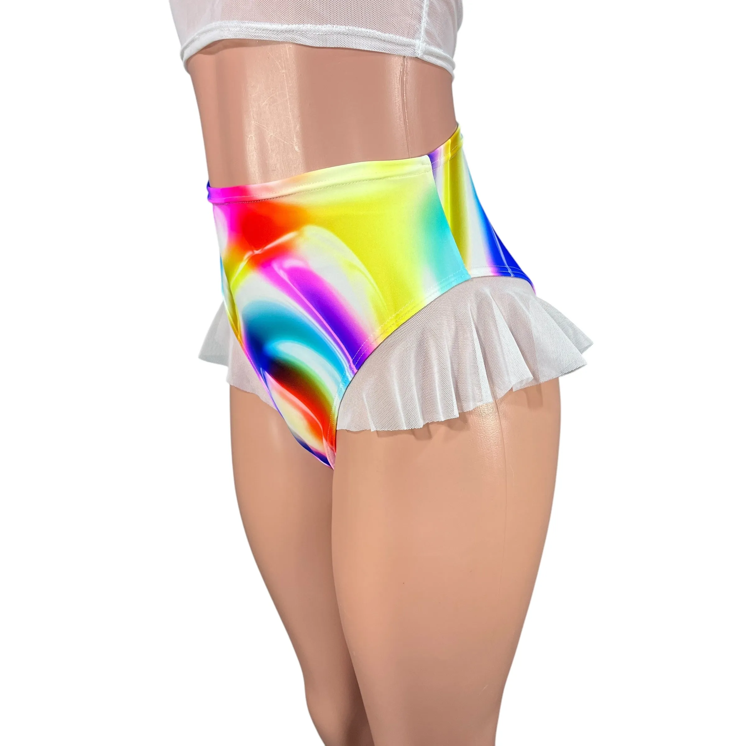 Ruffle Hot Pants High-Waisted Cheeky Bikini in Poly Orb Spandex