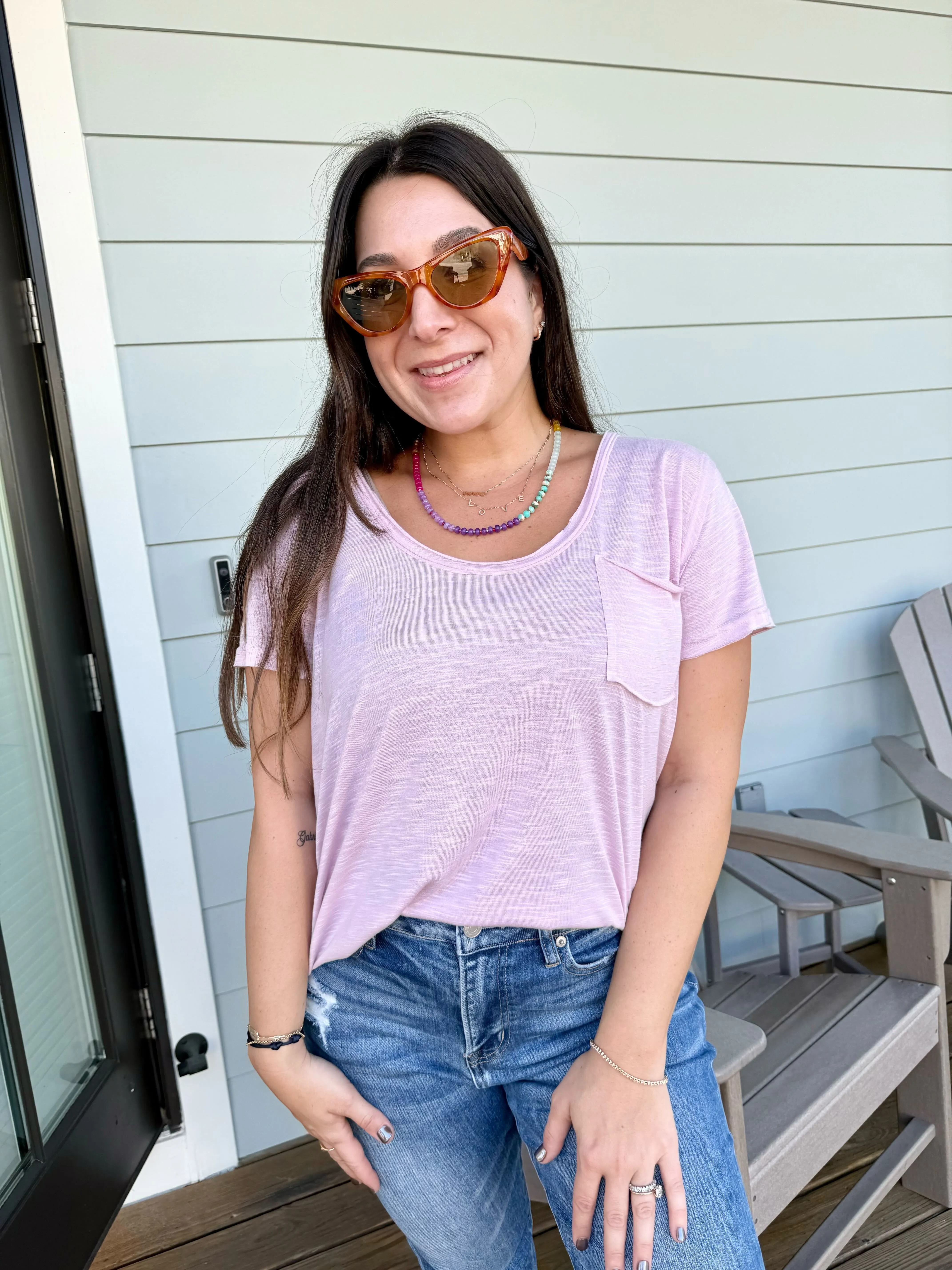 Scoop Neck Short Sleeve Pocket Tee by POL