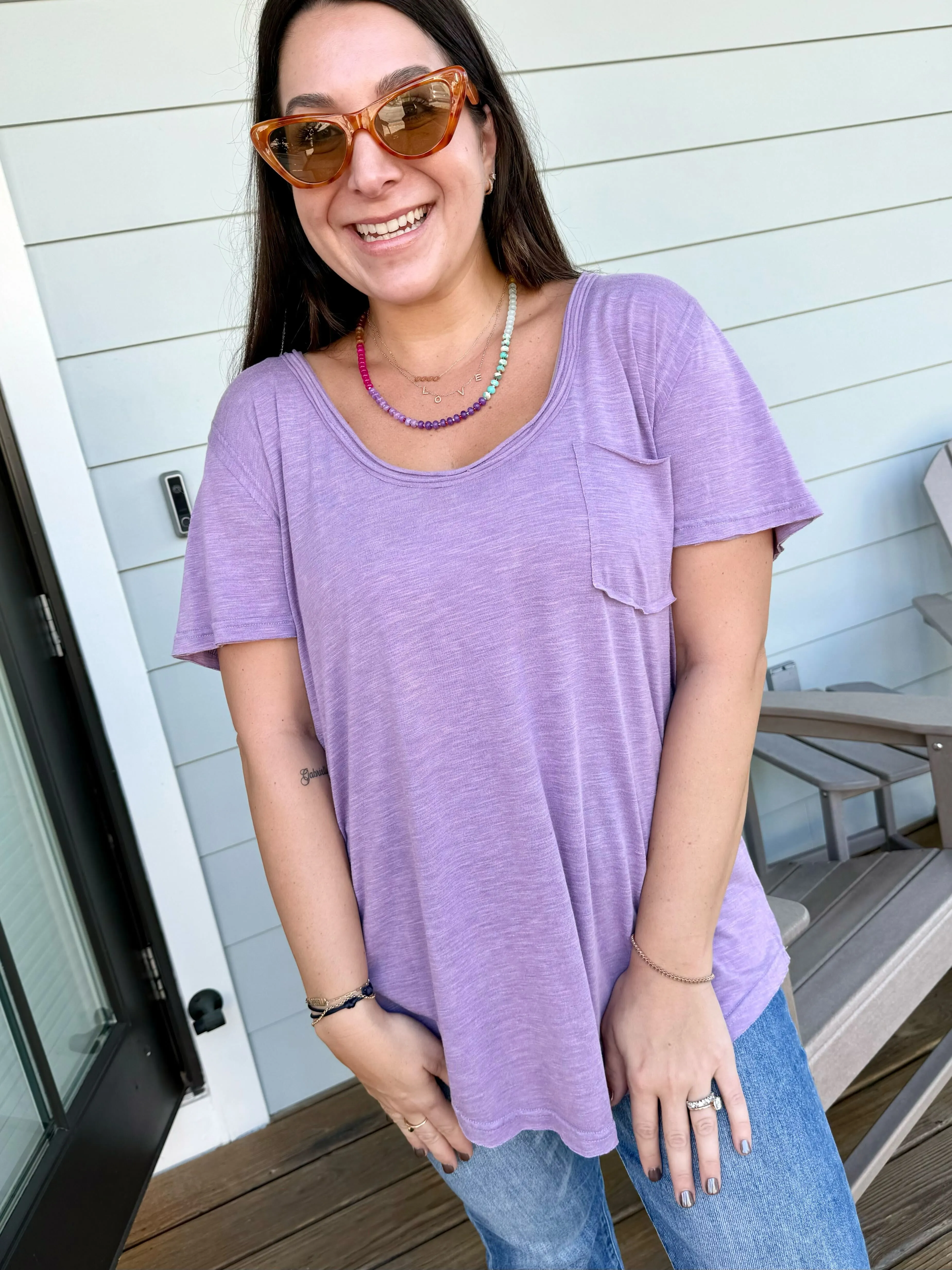 Scoop Neck Short Sleeve Pocket Tee by POL