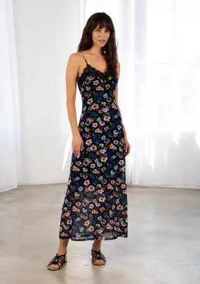 Sheer Mesh Floral Print Spaghetti Strap Maxi Dress
