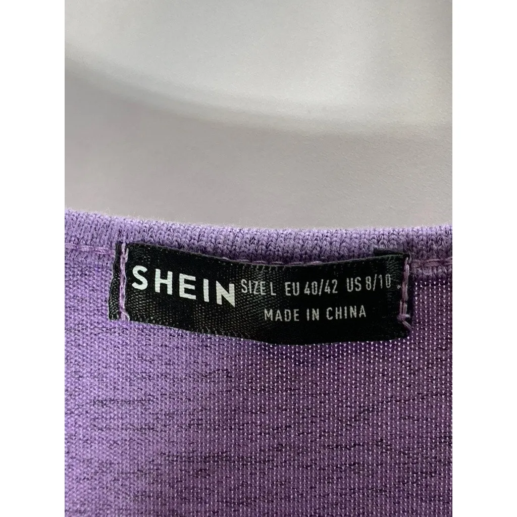 SHEIN Women's Purple V-Neck Twist-Front Long Flare Sleeve Knit Top SZ L