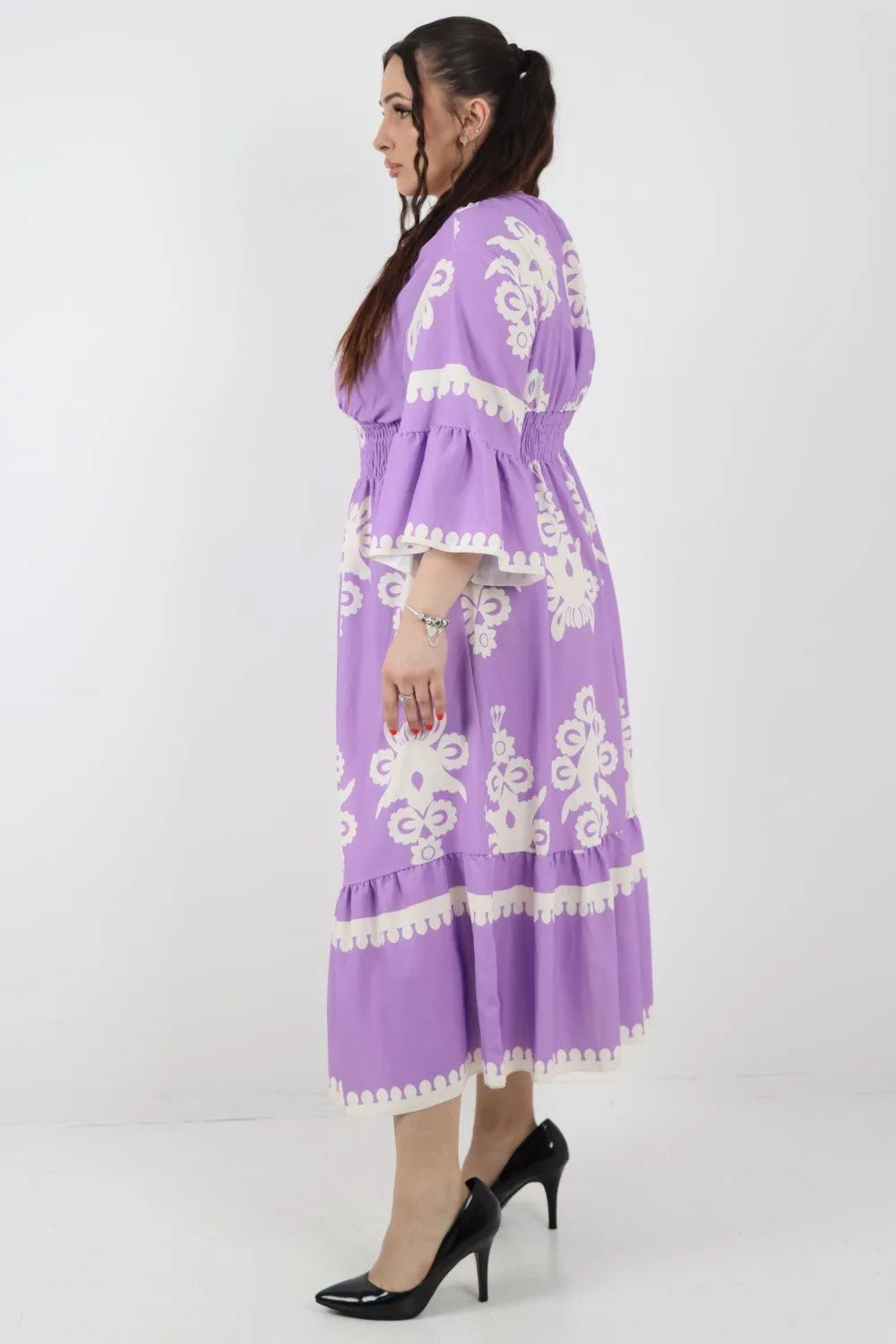 Shirred Elasticated Waist Printed Maxi Dress
