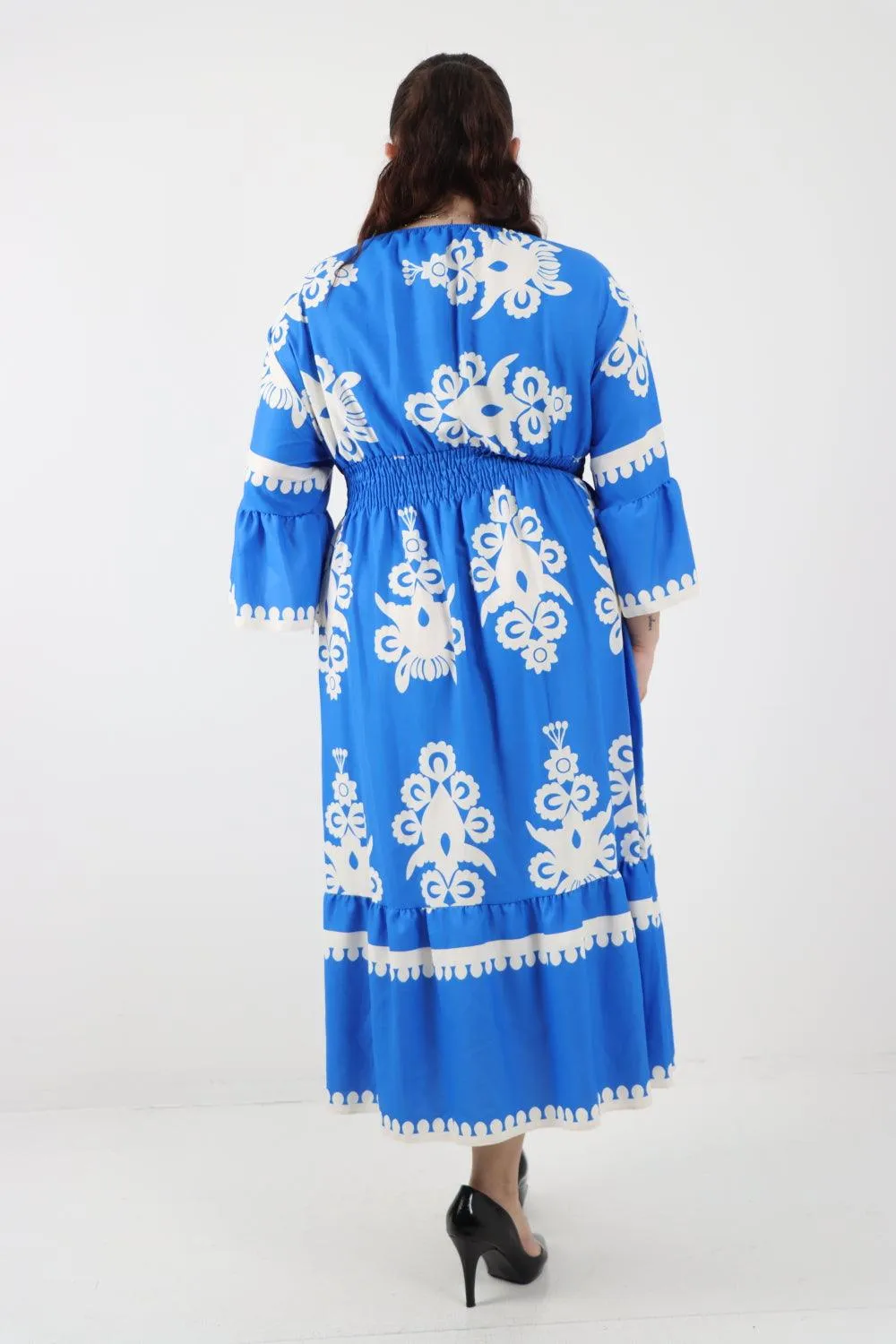 Shirred Elasticated Waist Printed Maxi Dress