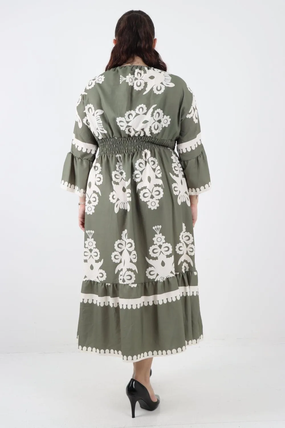 Shirred Elasticated Waist Printed Maxi Dress