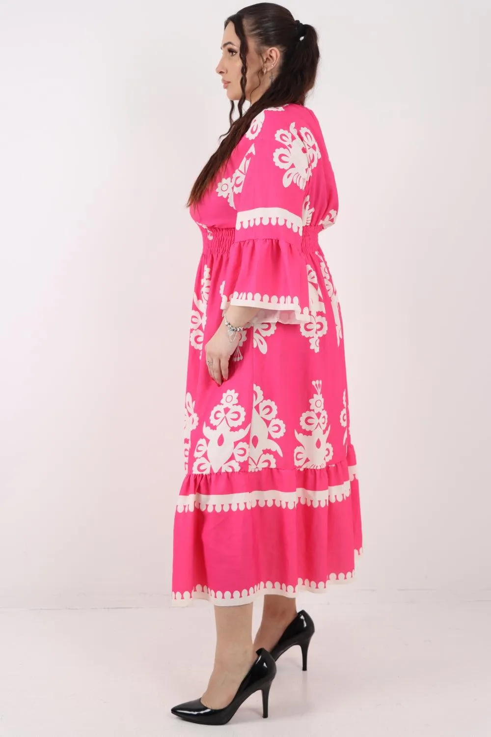 Shirred Elasticated Waist Printed Maxi Dress