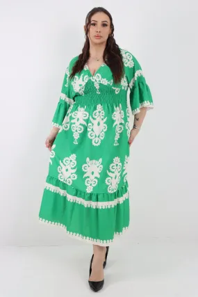 Shirred Elasticated Waist Printed Maxi Dress