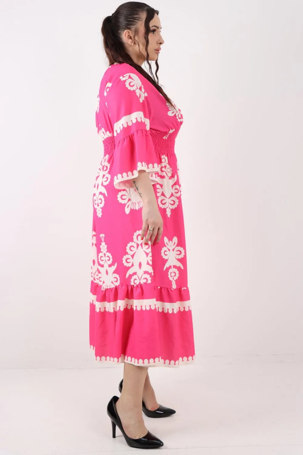 Shirred Elasticated Waist Printed Maxi Dress