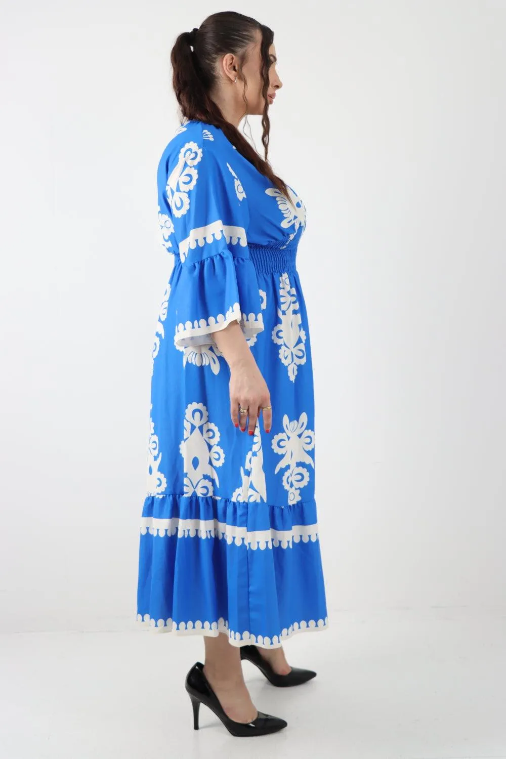 Shirred Elasticated Waist Printed Maxi Dress