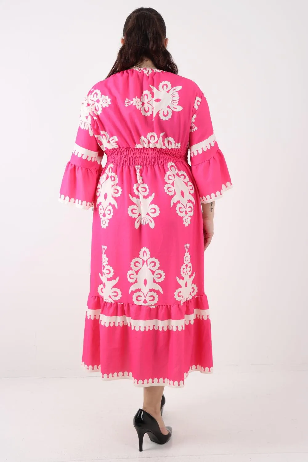 Shirred Elasticated Waist Printed Maxi Dress