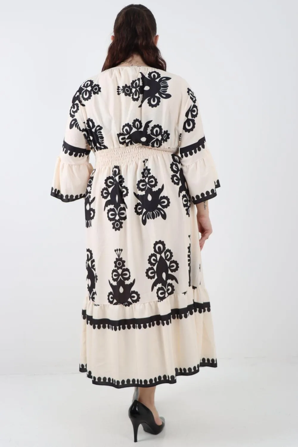 Shirred Elasticated Waist Printed Maxi Dress