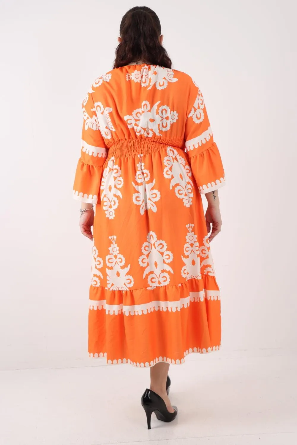 Shirred Elasticated Waist Printed Maxi Dress