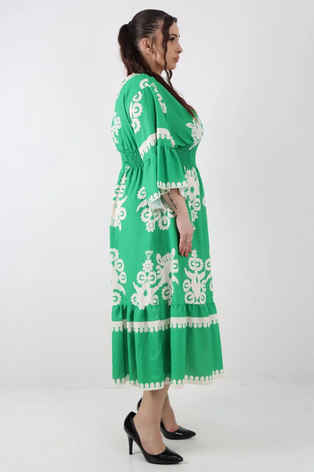 Shirred Elasticated Waist Printed Maxi Dress