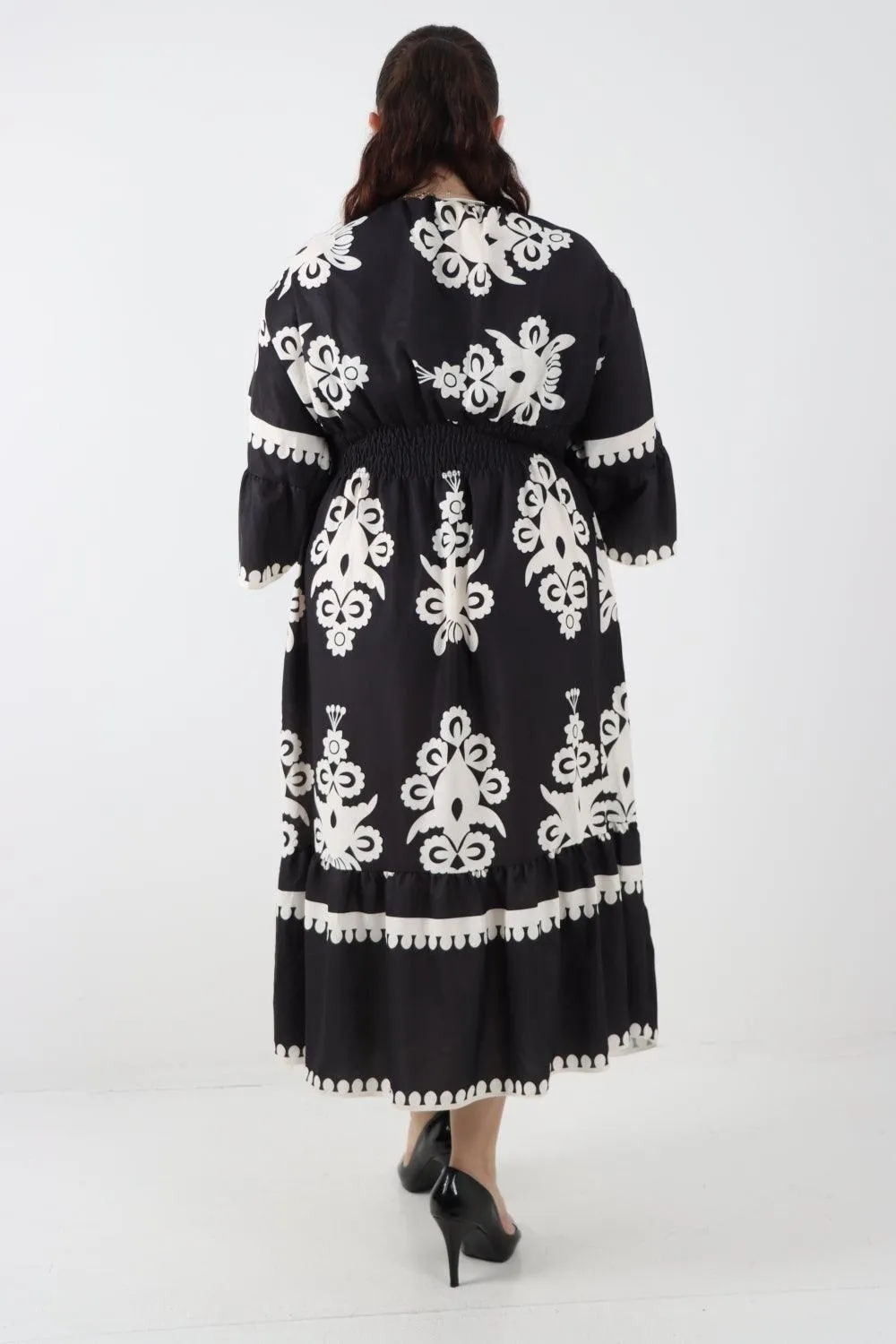 Shirred Elasticated Waist Printed Maxi Dress