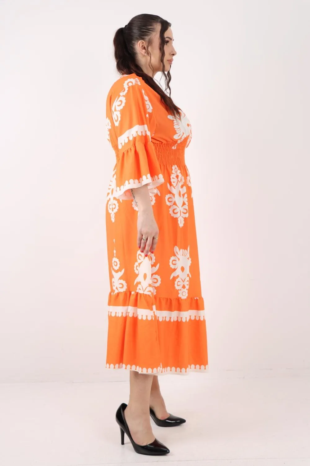 Shirred Elasticated Waist Printed Maxi Dress